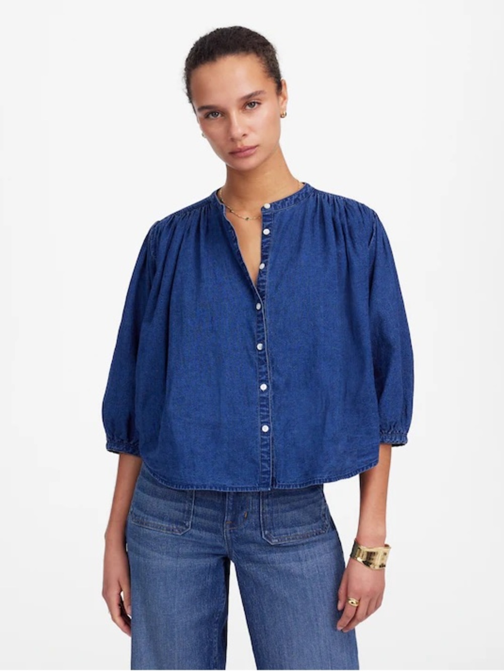 Madewell Denim Balloon-Sleeve Top